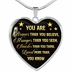 You Are Braver Than You Believe Heart Pendant Necklace - Motivational And Inspirational Quotes Gift - Heart Luxury Necklace (Silver)