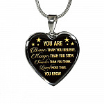 You Are Braver Than You Believe Heart Pendant Necklace - Motivational And Inspirational Quotes Gift - Heart Luxury Necklace (Silver)