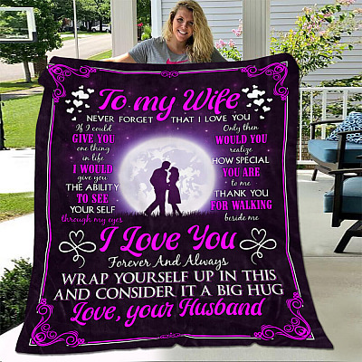Alternative view of To My Wife Never Forget That I Love You Couple Purple Fleece Blanket - Mink Blanket - Woven Blanket