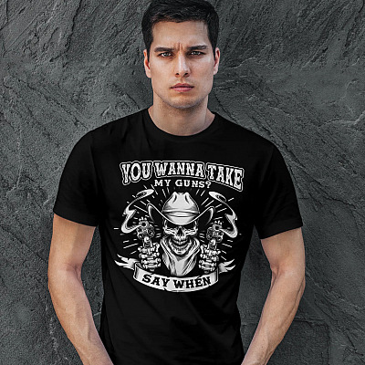Alternative view of You Wanna Take My Guns Say When Skull Doc Holliday Val Kilmer T Shirt - Tombstone Western Movies Shirt For Men