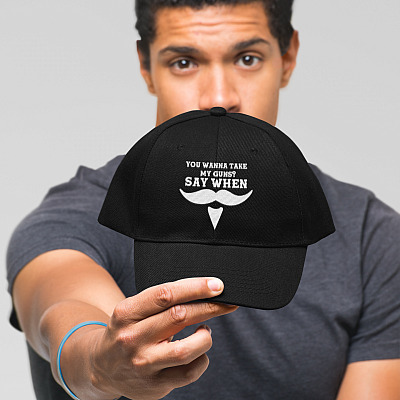 Alternative view of You Wanna Take My Guns Say When Doc Holliday Val Kilmer Twill Cap - Tombstone Western Movies Trucker Hat