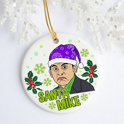 Alternative view of Santa Mike Funny Michael Scott Circle Christmas Tree Ornament Keepsake - The Office Holiday Flat Ornament
