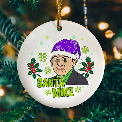 Santa Mike Funny Michael Scott Circle Christmas Tree Ornament Keepsake - The Office Holiday Flat Ornament