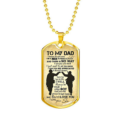 From Son To My Dad It's Not Easy To Raise A Child Army Solider Father's Day Military Dog Tag Pendant Necklace - Dog Tag (Gold Plated)