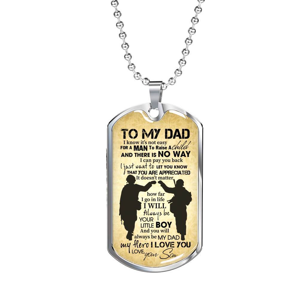 From Son To My Dad It's Not Easy To Raise A Child Army Solider Father's Day Military Dog Tag Pendant Necklace - Dog Tag (Silver)