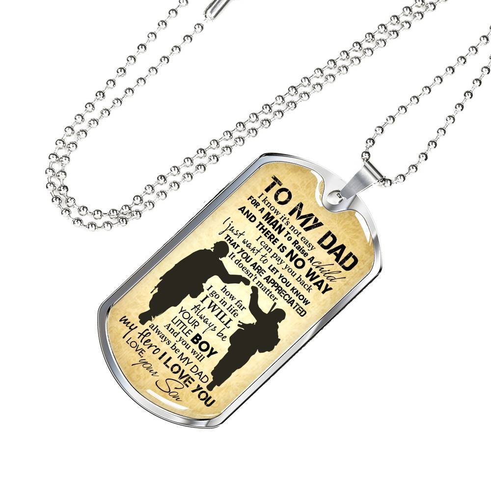 From Son To My Dad It's Not Easy To Raise A Child Army Solider Father's Day Military Dog Tag Pendant Necklace - Dog Tag (Silver)