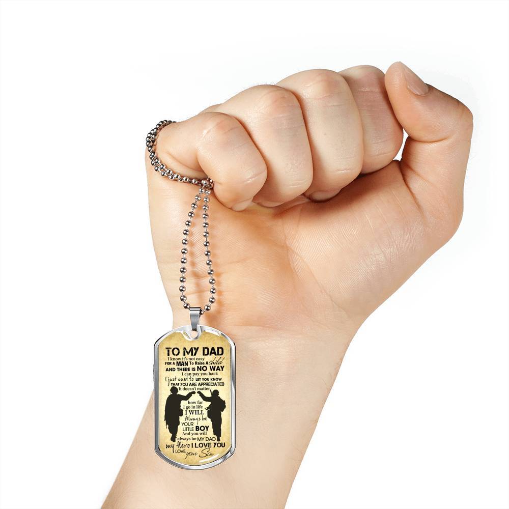 From Son To My Dad It's Not Easy To Raise A Child Army Solider Father's Day Military Dog Tag Pendant Necklace - Dog Tag (Silver)