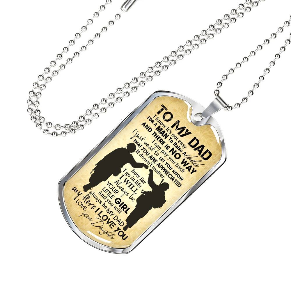 From Daughter To My Dad It's Not Easy To Raise A Child Army Solider Father's Day Military Dog Tag Necklace - Dog Tag (Silver)