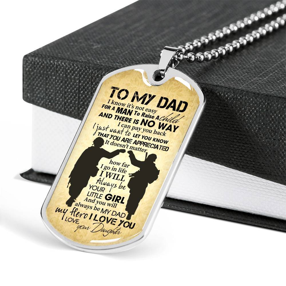 From Daughter To My Dad It's Not Easy To Raise A Child Army Solider Father's Day Military Dog Tag Necklace - Dog Tag (Silver)