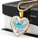I'm Not A Widow I'm A Wife To A Husband With Dragonfly Wings Heart Necklace - In Memory Of Husband Necklace - Heart Luxury Necklace (Gold Plated)