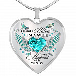 I'm Not A Widow I'm A Wife To A Husband With Dragonfly Wings Heart Necklace - In Memory Of Husband Necklace - Heart Luxury Necklace (Silver)