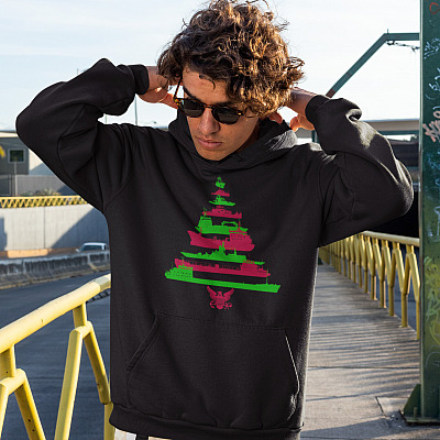 Alternative view of Surface Ship Christmas Tree Hoodie - Sweatshirt - Long Sleeve Shirt - Submarine Navy Military Tree Sweater