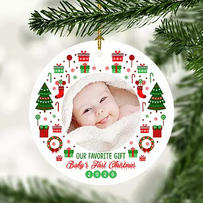 Personalized Custom Photo New Baby Our Favorite Gift Baby 1st Christmas Baby's Picture Frame Circle Ornament