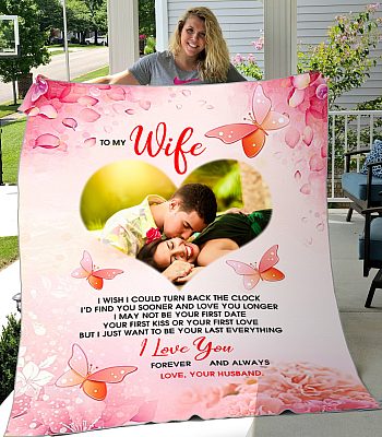 Alternative view of Personalized Custom Photo From Husband To My Wife I Wish I Could Turn Back The Clock Fleece - Mink Sherpa Blanket