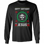 Happy Birthday Jesus Ugly Christmas Hoodie, Black, Long Sleeve