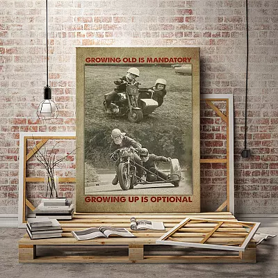 Alternative view of Motorcycle Gifts For Men Growing Old Is Mandatory Growing Up Is Optional Framed Canvas - Unframed Poster
