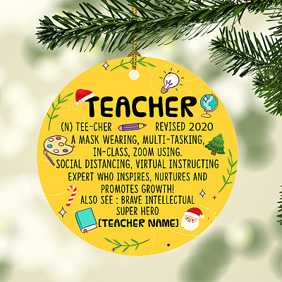 Alternative view of Personalized Teacher Definition a Hero During Pandemic Teaching Online Class Circle Ornament