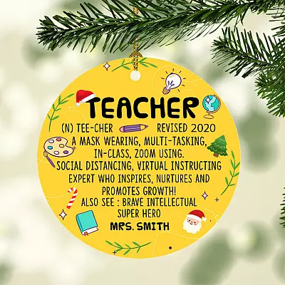 Personalized Teacher Definition a Hero During Pandemic Teaching Online Class Circle Ornament