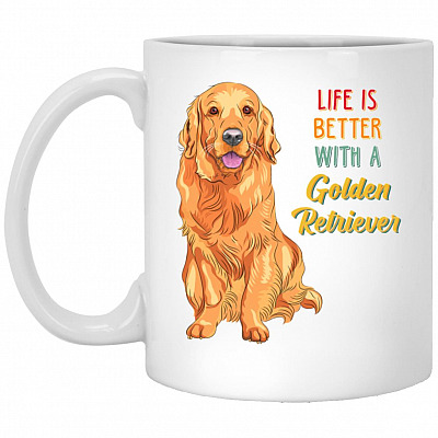 Golden Retriever Mug, White, 11 oz. White Mug