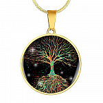 Colorful Tree Of Life Circle Pendant Necklace - Circle Luxury Necklace (Gold Plated)