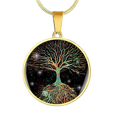 Colorful Tree Of Life Circle Pendant Necklace - Circle Luxury Necklace (Gold Plated)
