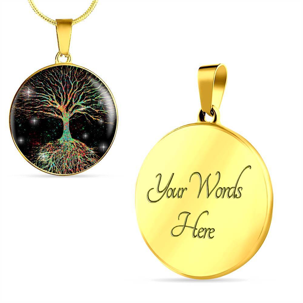 Colorful Tree Of Life Circle Pendant Necklace - Circle Luxury Necklace (Gold Plated)