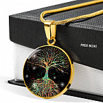 Colorful Tree Of Life Circle Pendant Necklace - Circle Luxury Necklace (Gold Plated)