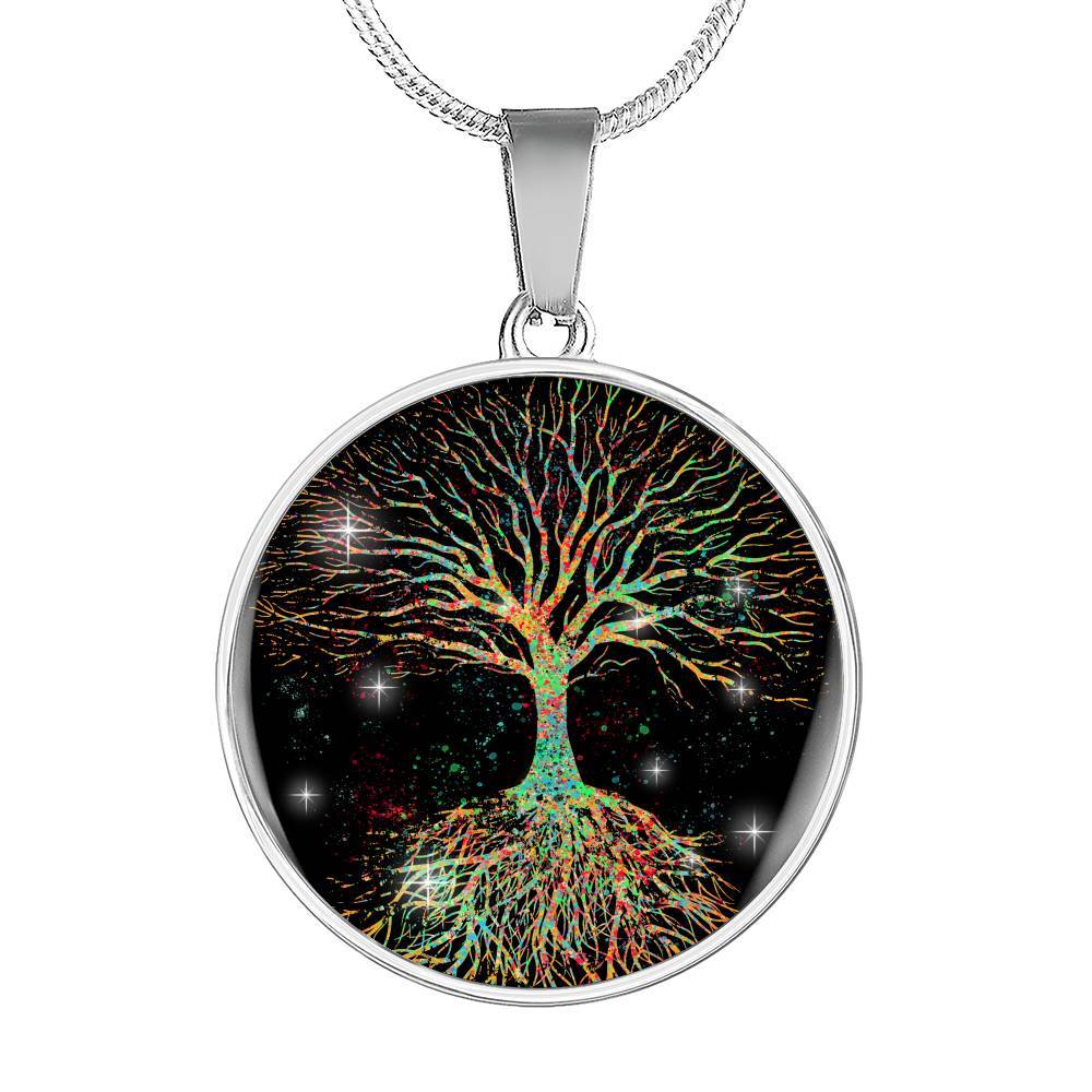 Colorful Tree Of Life Circle Pendant Necklace - Circle Luxury Necklace (Silver)