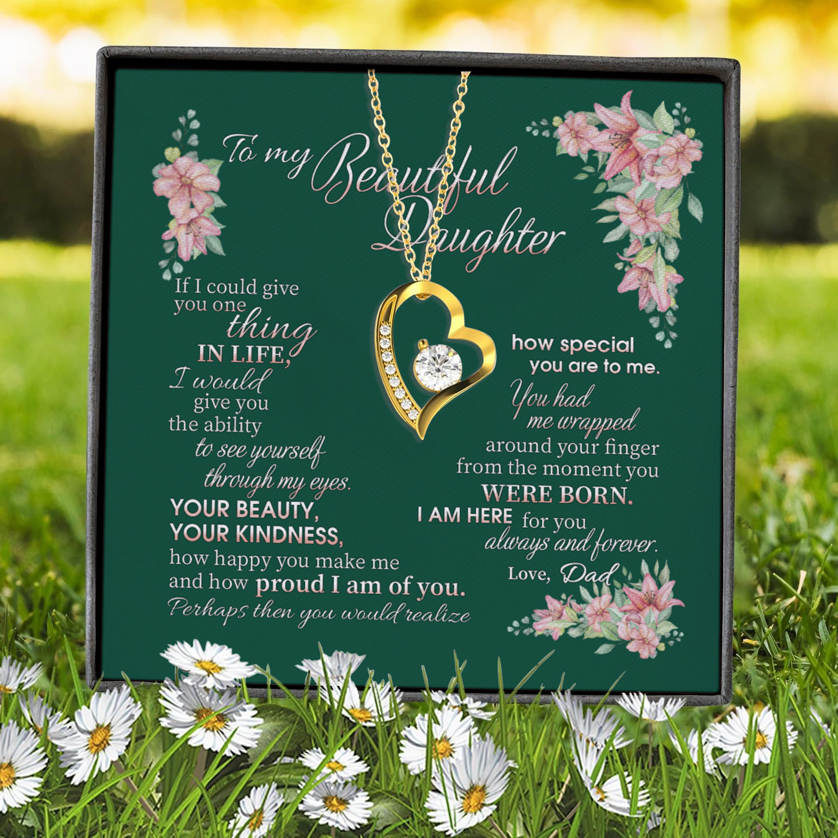 2VT. Dad To My Beautiful Daughter If I Could Forever Love Necklace (Gold) 7
