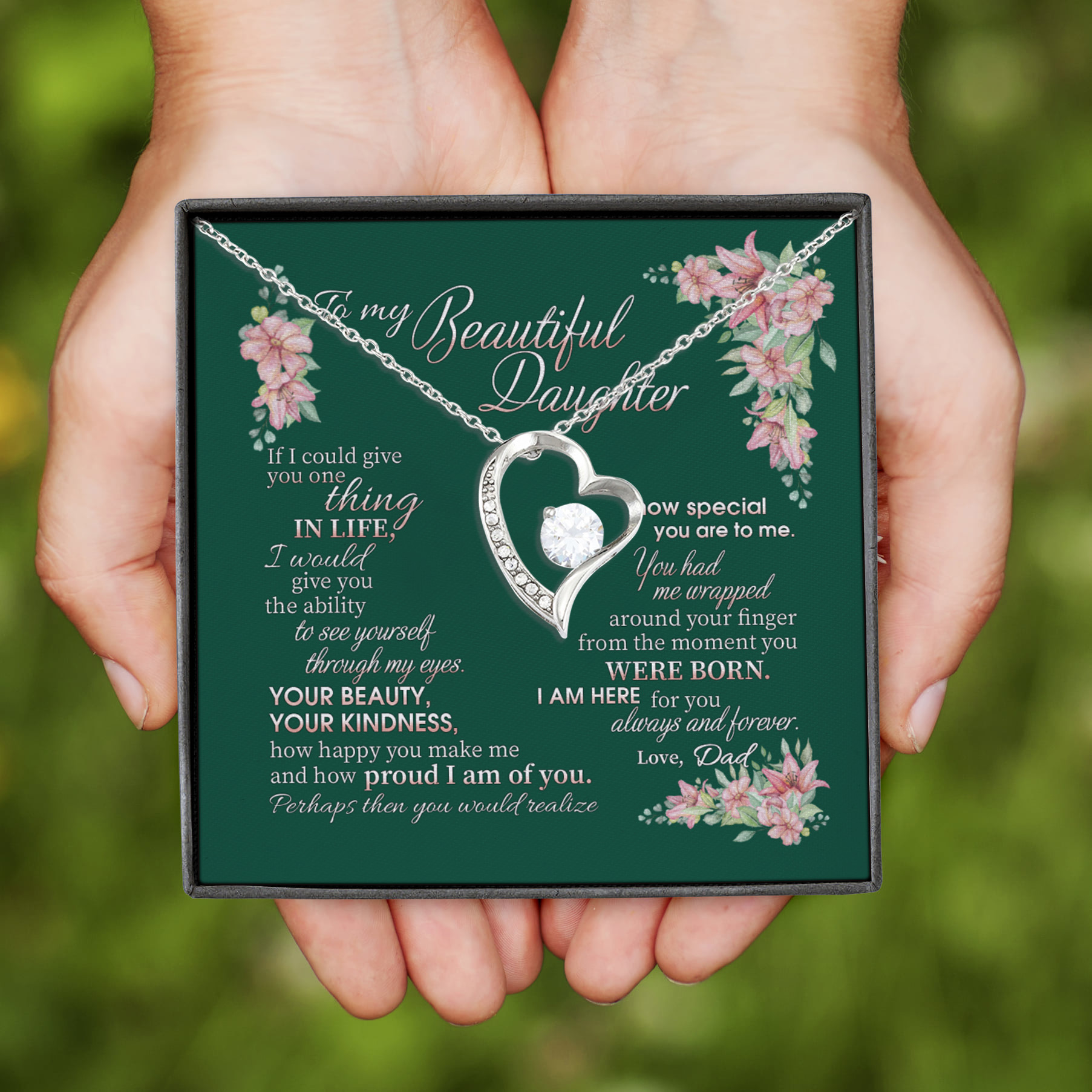 2VT. Dad To My Beautiful Daughter If I Could Forever Love Necklace (Silver)