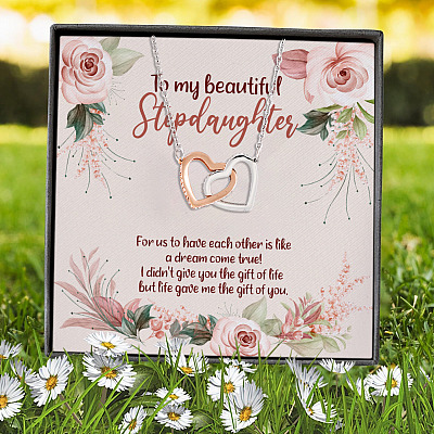 Alternative view of To My Beautiful Stepdaughter For Us To Have Each Other Is Like A Dream Come True Interlocking Hearts Necklace