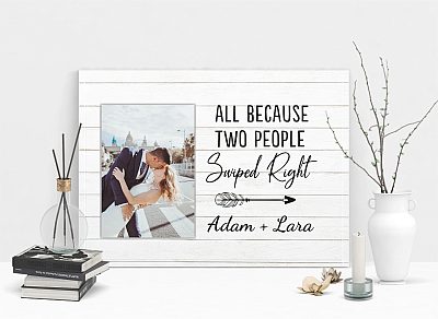 Alternative view of Personalized Custom Photo All Because Two People Swiped Right Wrapped Framed Canvas Prints - Unframed Poster