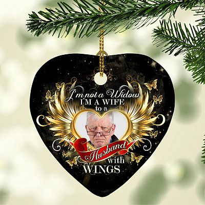 Alternative view of Personalized Photo I'm Not A Widow I'm A Wife To A Husband With Wings Heart Christmas Tree Ornament Keepsake