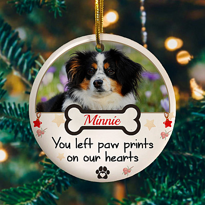 Personalized Photo You Left Paw Prints On Our Hearts Dog Memorial Circle Christmas Tree Ornament Keepsake