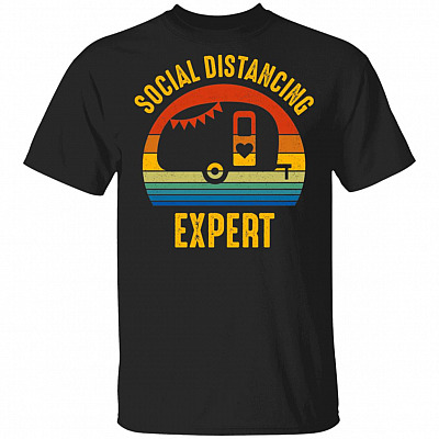 Social Distancing Expert Camping, Black, Unisex T-Shirt