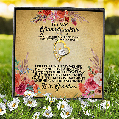 Grandma To My Granddaughter I Hugged This Little Pendant I Squeezed It Really Tight Forever Love Heart Pendant Necklace