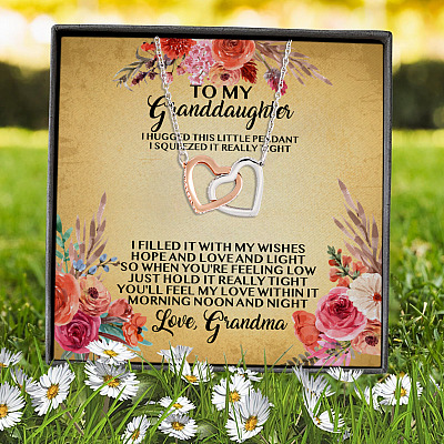 Grandma To My Granddaughter I Hugged This Little Pendant I Squeezed It Really Tight Interlocking Hearts Pendant Necklace