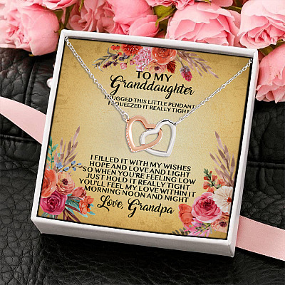 Grandpa To My Granddaughter I Hugged This Little Pendant I Squeezed It Really Tight Interlocking Hearts Pendant Necklace