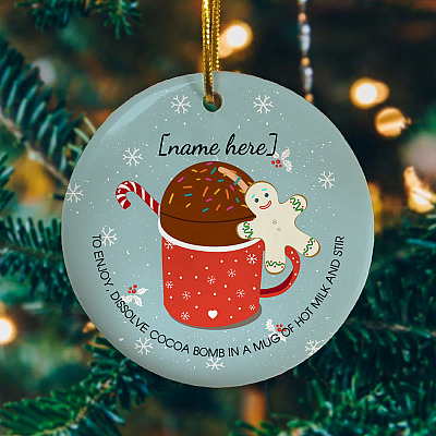 Alternative view of Personalized Hot Chocolate Bomb Decorative Christmas Ornament Keepsake - Holiday Flat Circle Ornament Gift