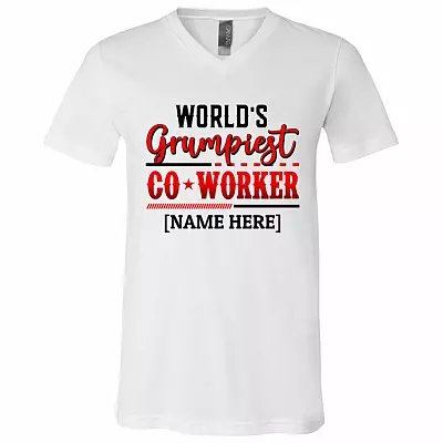 Personalized World's Grumpiest, White, V-Neck T-Shirt