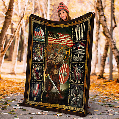 Alternative view of American Viking Fleece Mink Blanket - American Grown With Viking Roots Until Valhalla Woven Blanket
