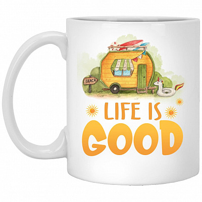 Life Is Good Camping Life Ceramic Coffee Mug, White, 11 oz. White Mug
