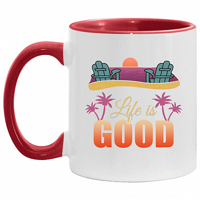 Life is Good Beach Life Accent Mug, White/Red, 11 oz. Accent Mug
