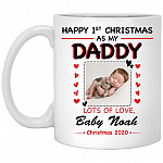 Personalized Photo Happy First Christmas As Daddy, White, 11 oz. White Mug