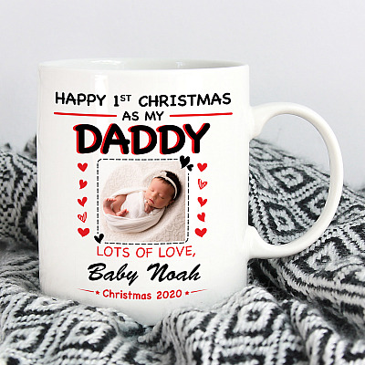 Alternative view of Personalized Photo Happy First Christmas As My Daddy Lots Of Love Dad To Be Ceramic Coffee Mug - Beer Stein