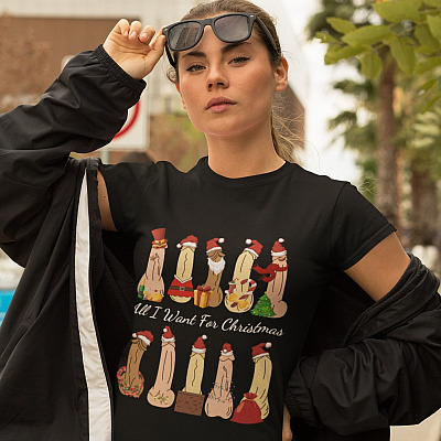 Alternative view of All I Want For Christmas Dirty Santa Gift T-Shirt - Naughty Santa Shirt