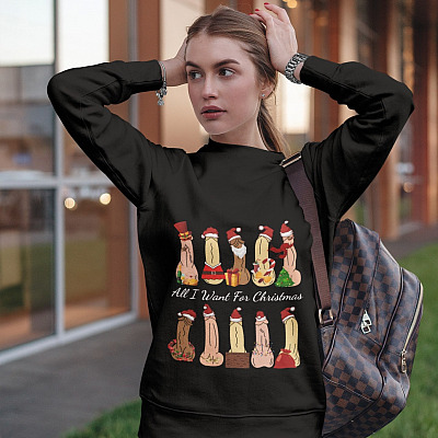 Alternative view of All I Want For Christmas Dirty Santa Gift Hoodie - Sweatshirt - Long Sleeve Shirt - Naughty Santa Sweater