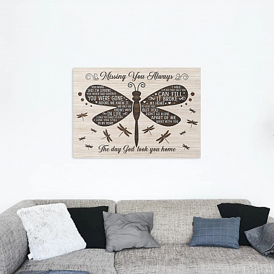 Alternative view of Dragonfly Missing You Always Memorial In Loving Memory Loss Of Loved One Framed Canvas Print - Unframed Poster