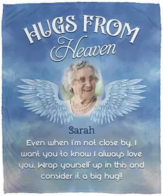 Custom Photo Hugs from Heaven Memorial Blanket, White, Cozy Plush Fleece Blanket - 50x60