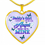 Butterflies Daddy's Girl I Used To Be His Angel Heart Pendant Necklace - Butterfly Father Daughter Necklace - Heart Luxury Necklace (Gold Plated)